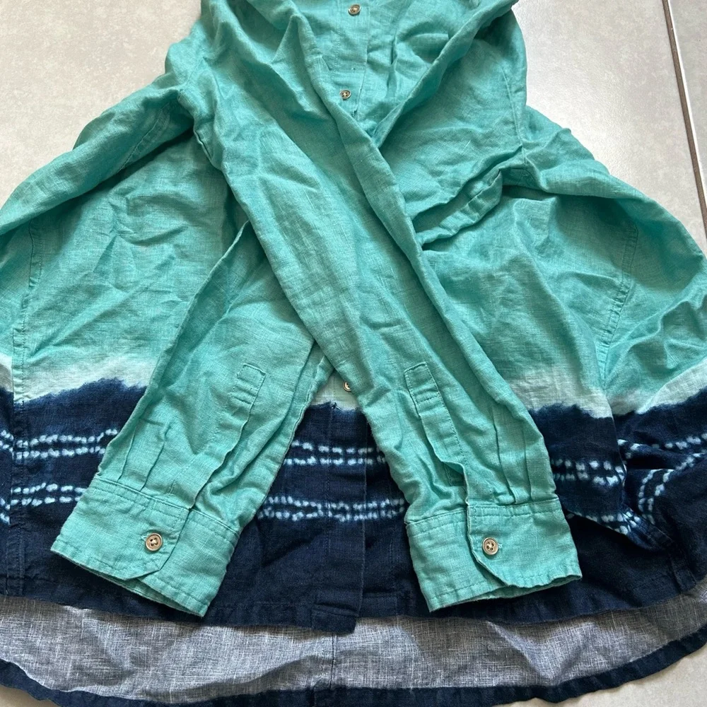 Donna Karan New York Women's Linen Lagenlook Blue Button Up Blouse - Picture 4 of 10